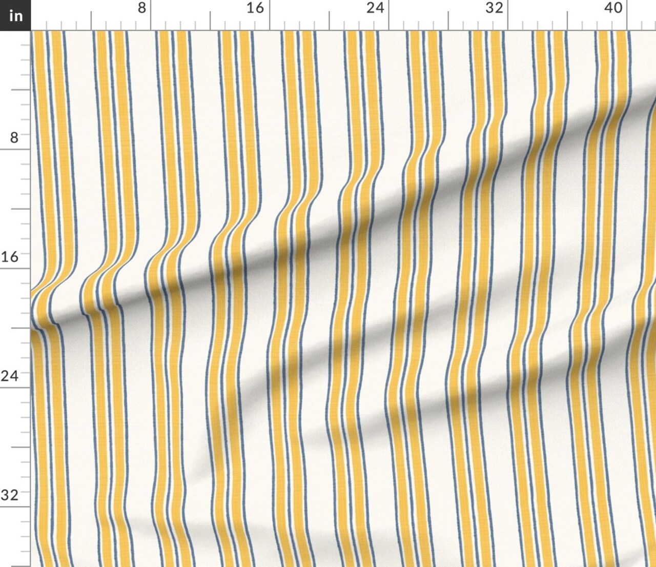 Ticking Stripe Traditional Classic Timeless Blue Yellow Cream Custom Printed Fabric by Spoonflower Various Fabrics by the Yard or Fat Quarter